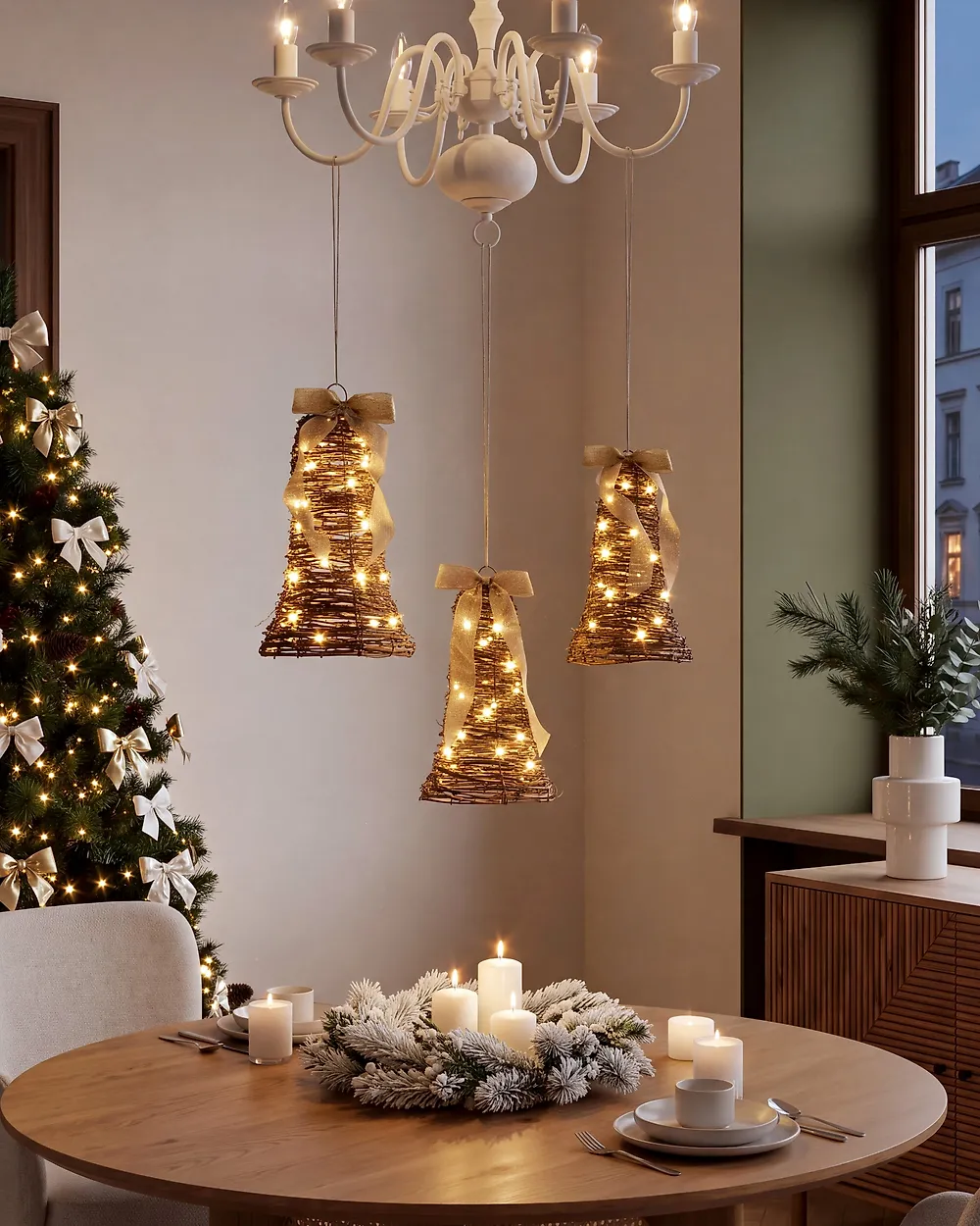 Weihnachtsdekoration 3er Set LED LUOSTO 43/38/32 cm Weihnachtsmotiv Braun