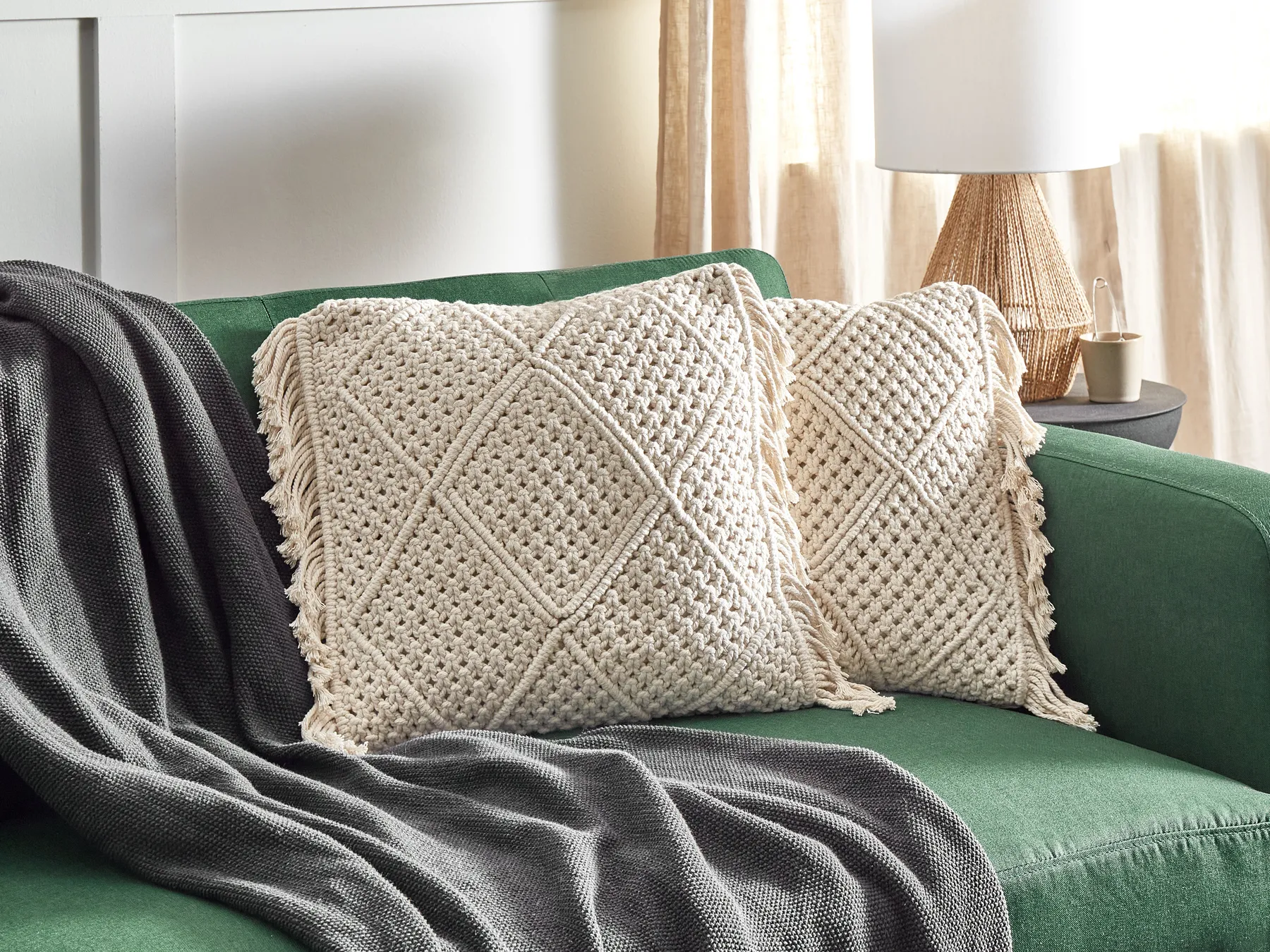 Set of 2 Decorative Cushions BESHAM 45 x 45 cm Cotton Light Beige Geometric Pattern_904588