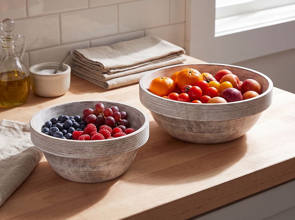 Set of 2 Bowls MINYA Mango Wood Light Brown