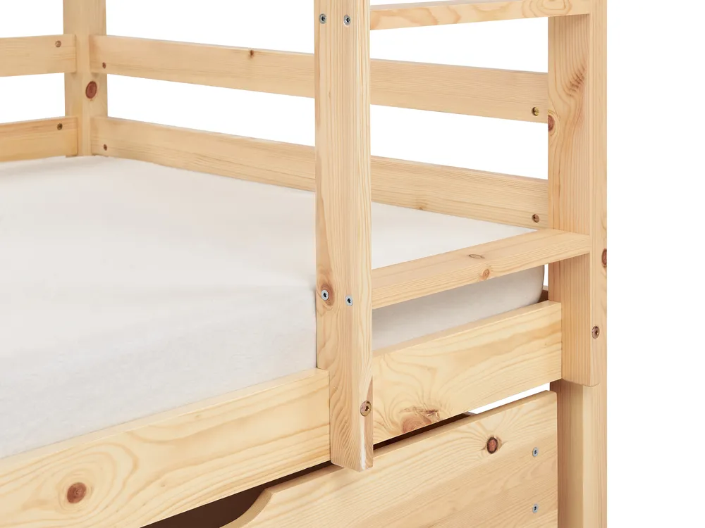 Hochbett mit Schubladen GIRGOLS Kiefernholz Hellbraun 90 x 200 cm mit Stauraum_967915