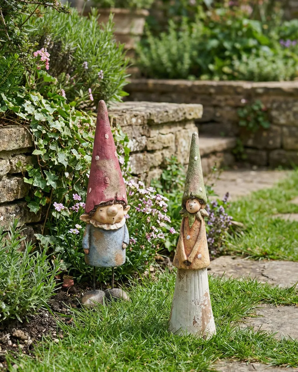 Gartenskulptur 2er Set GREVA Zwerg Bunt