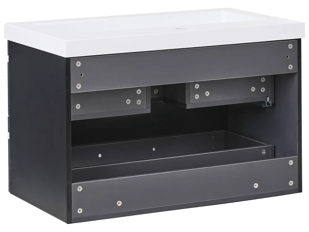 Wandmontierter Waschbeckenunterschrank mit Waschbecken MAKANA Schwarz_1010050