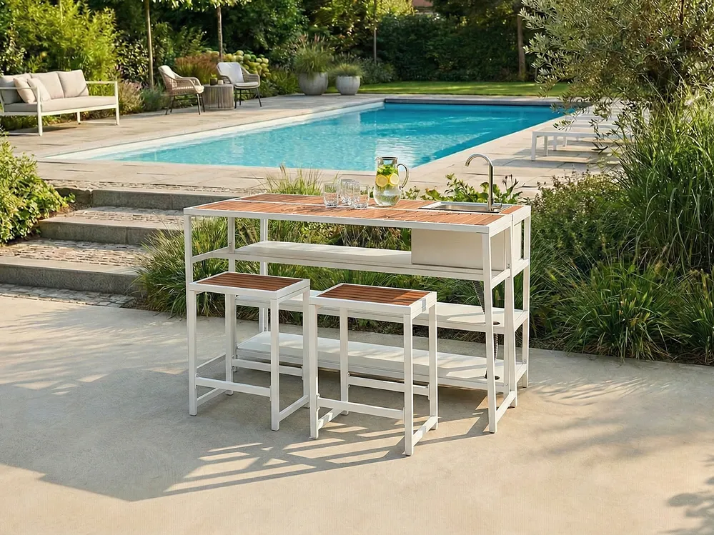 Outdoor-Kücheninsel mit Spüle AVETRANA Braun / Weiß Metall