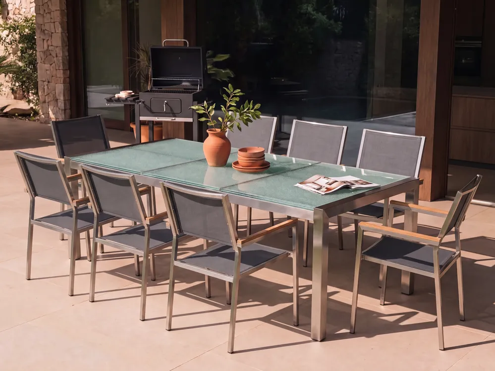 Gartenmöbel Set 8-Sitzer GROSSETO Crashglas Transparent / Grau