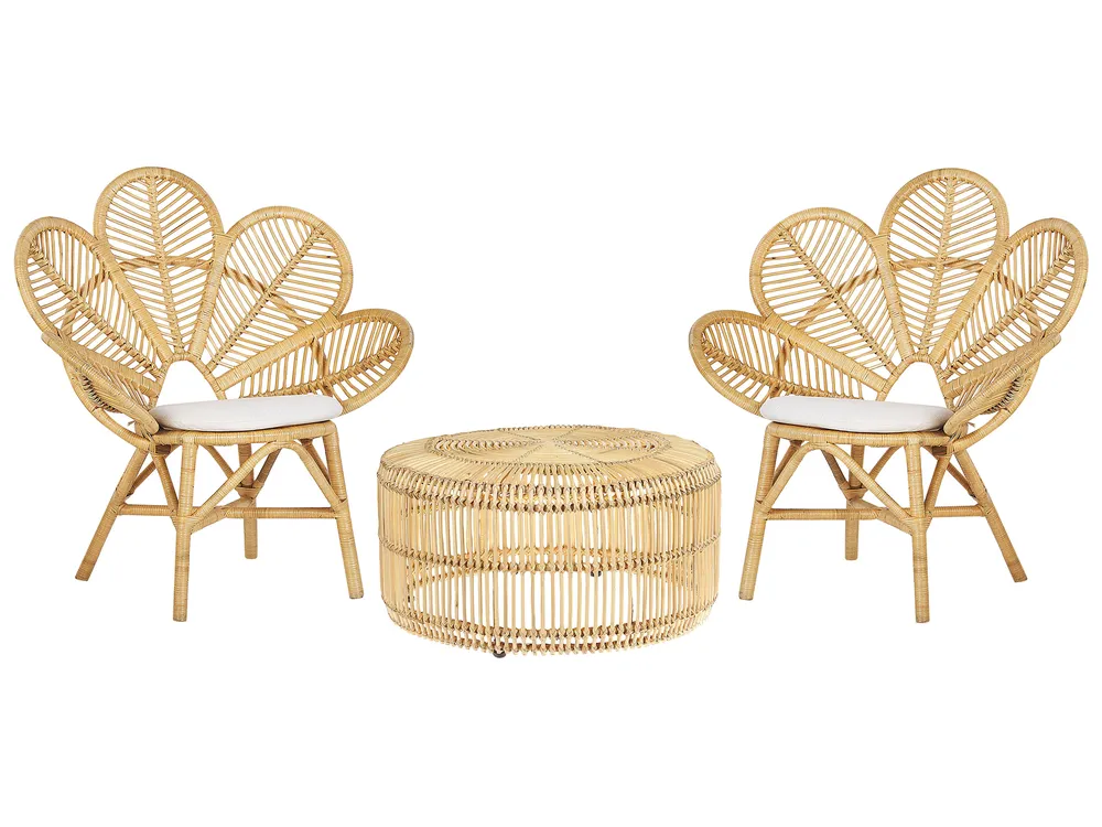 Bistro Set inkl. Kissen FLORENTINE / LIMNI Rattan Beige