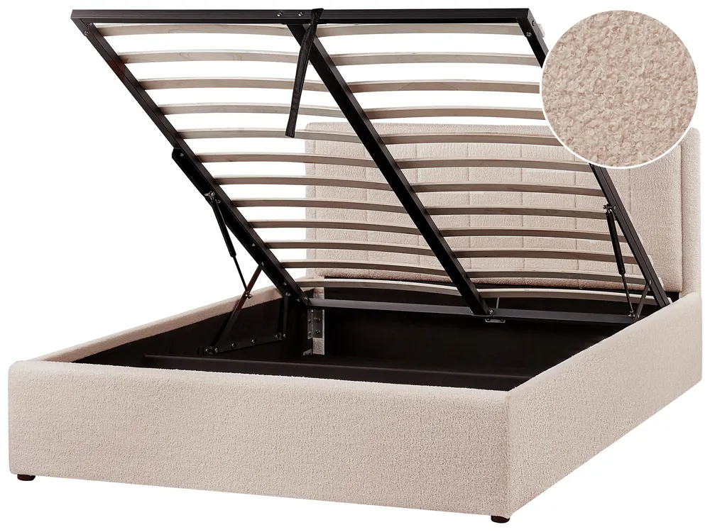 Bett mit Stauraum MONTLAUR Bouclé Beige 140 x 200 cm