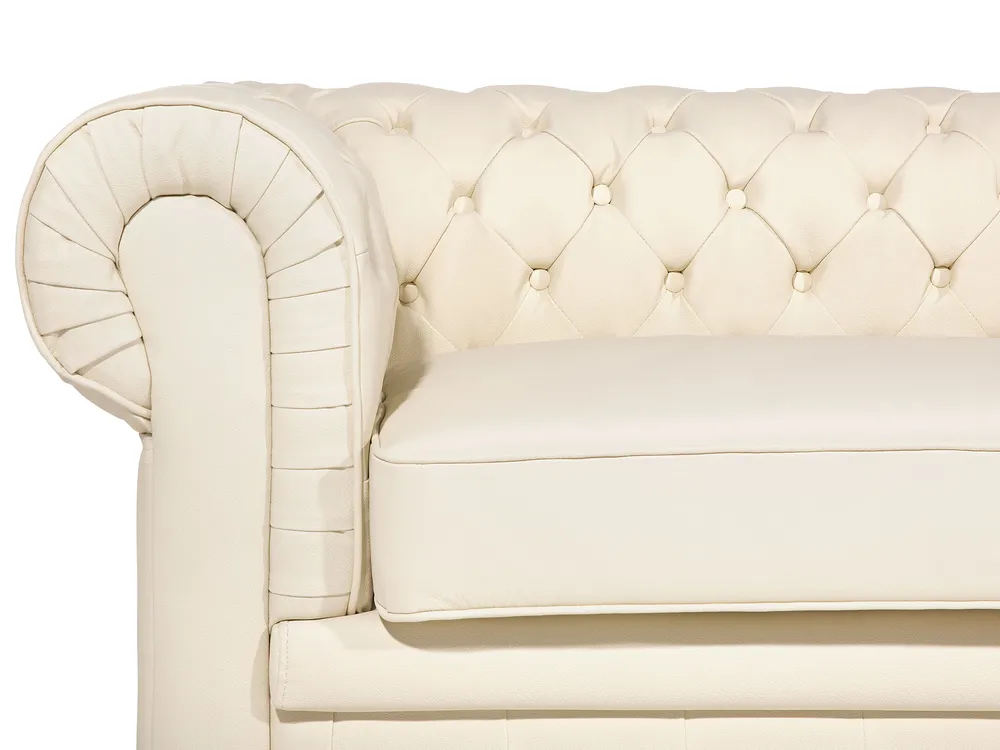 Sofa 3 Seater CHESTERFIELD Leather Light Beige_539799