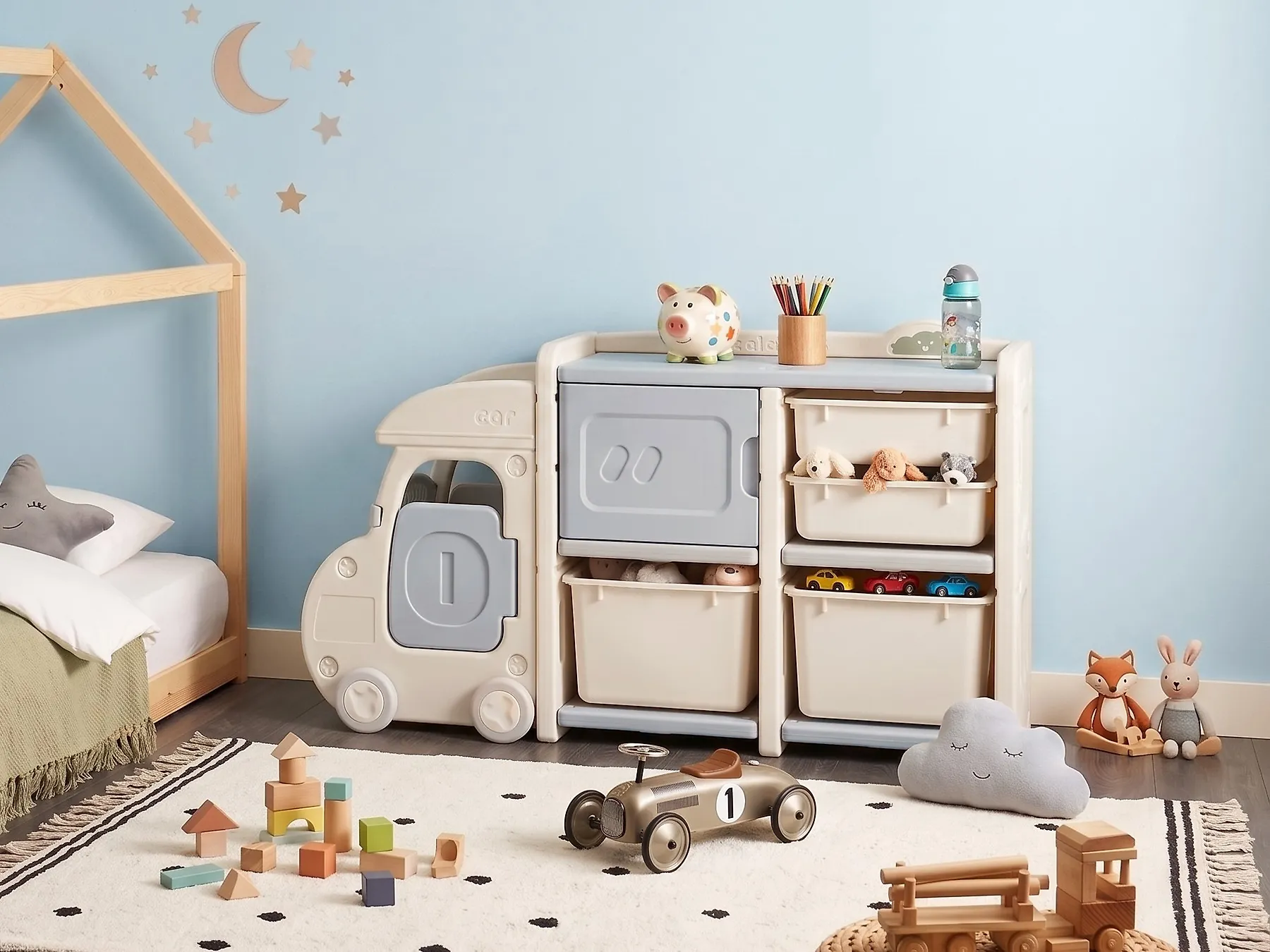 Toy Storage Organiser BULLI Truck 67 cm Beige_1123506