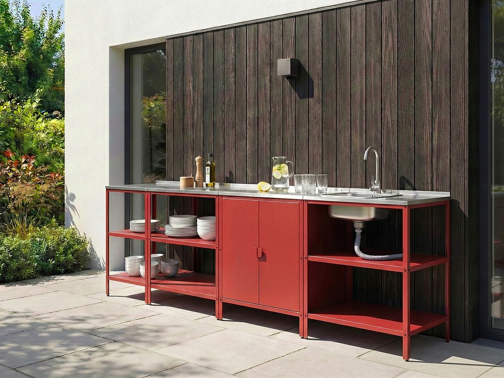 Outdoor-Küche 4er Set mit Spüle VILAMA Rot Metall