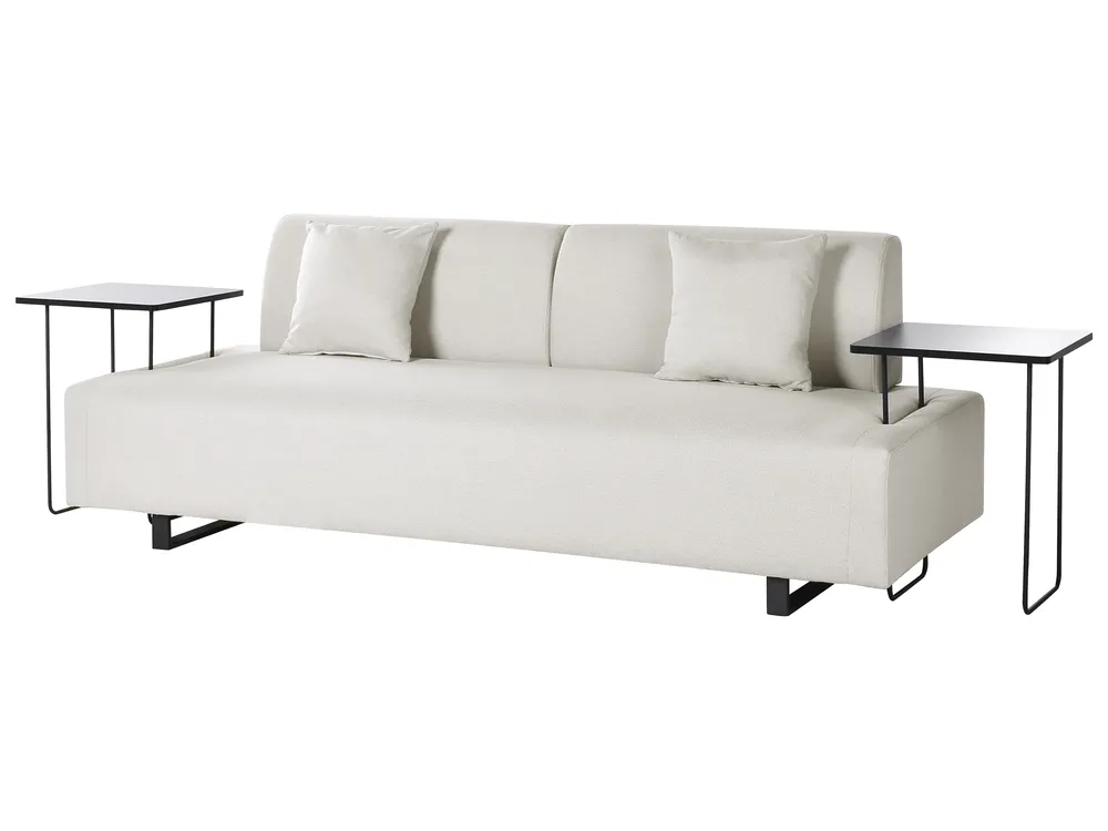 Sofa 3-Sitzer SOKNA mit Tischen Stoff Cremeweiß