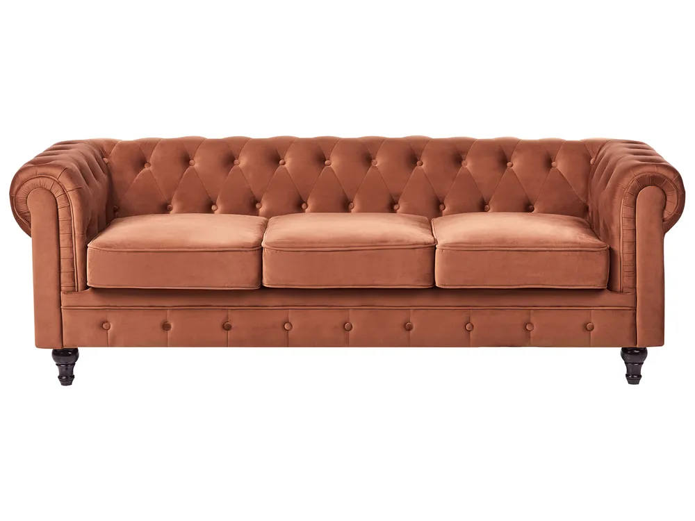 Soffa 3-sits CHESTERFIELD Sammet Guldbrun | Beliani.se