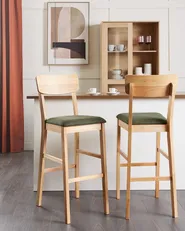 Set of 2 Bar Chairs AMBLER Light Brown/ Green_926590