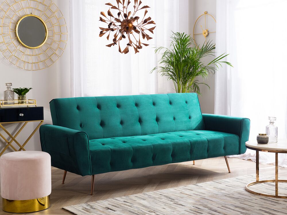 Schlafsofa 3-Sitzer SELNES Samtstoff Smaragdgrün