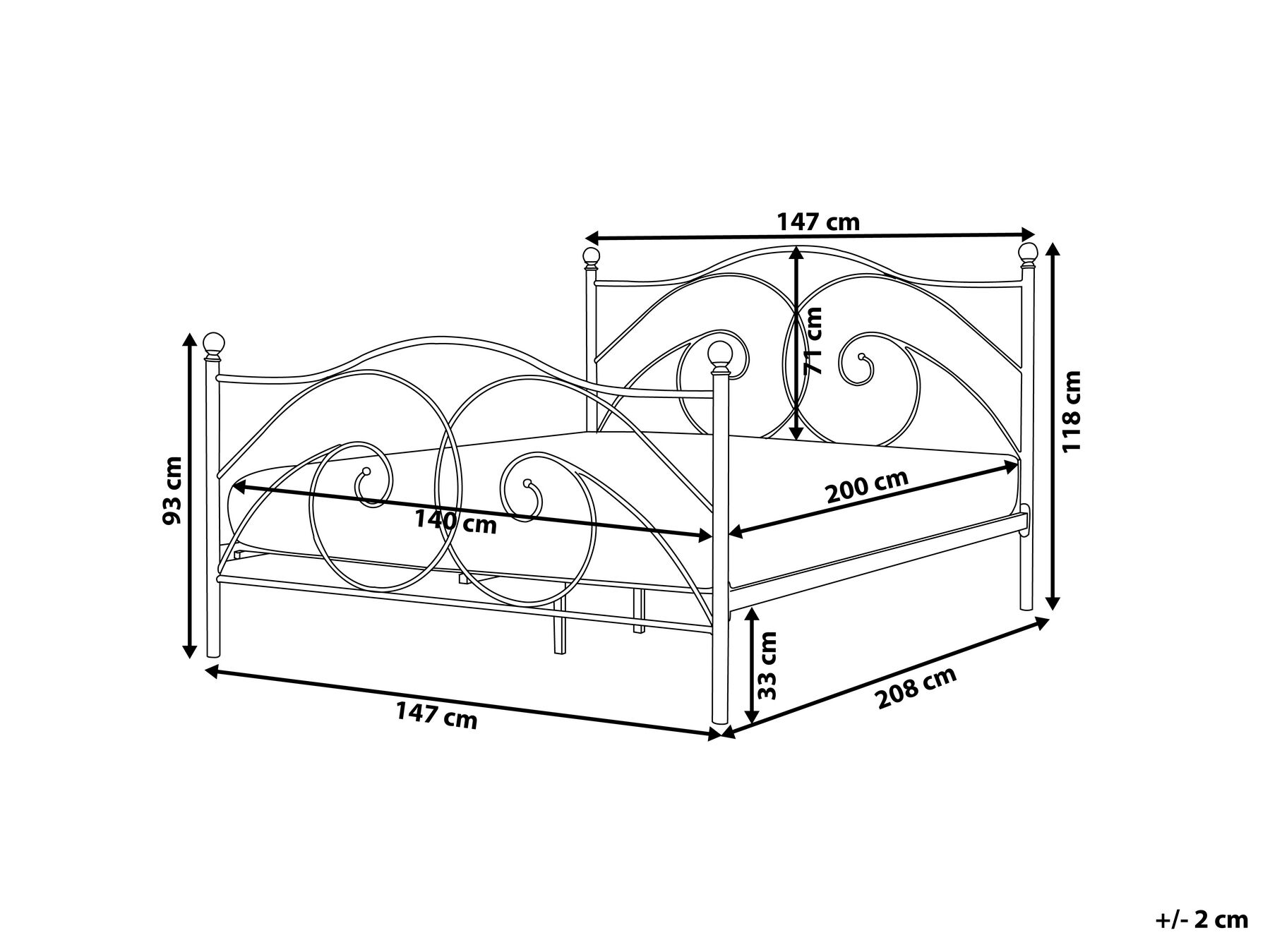 Bett mit Lattenrost Metall DINARD 140 x 200 cm Weiß_765194