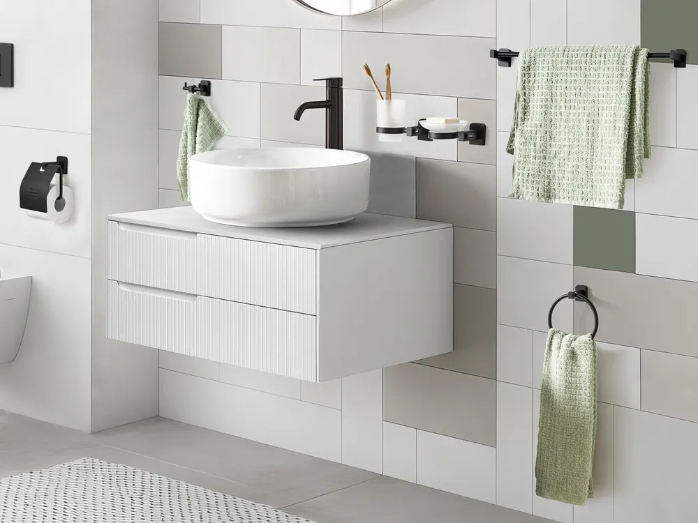 Badezimmerhalter Set 6-teilig POCONE mit Handtuchstangen und -haken Schwarz_1080437