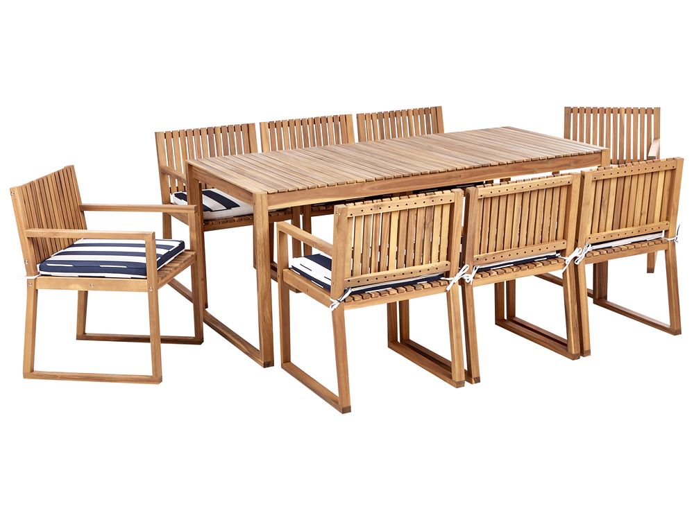 Salle à manger de jardin 8 places SASSARI II avec coussins Bois d'acacia certifié Bleu marine