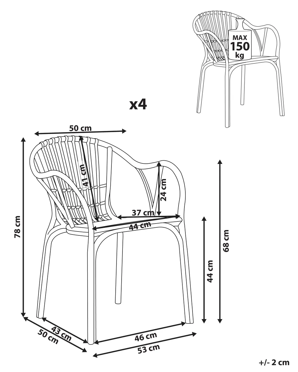 Set of 4 Garden Chairs ANDORA Beige_986622