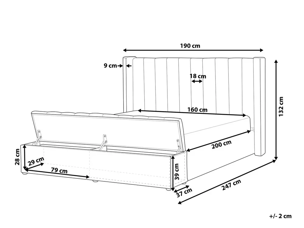 Bett mit Stauraumbank NOYERS Samtstoff Cremeweiß 160 x 200 cm_1036647