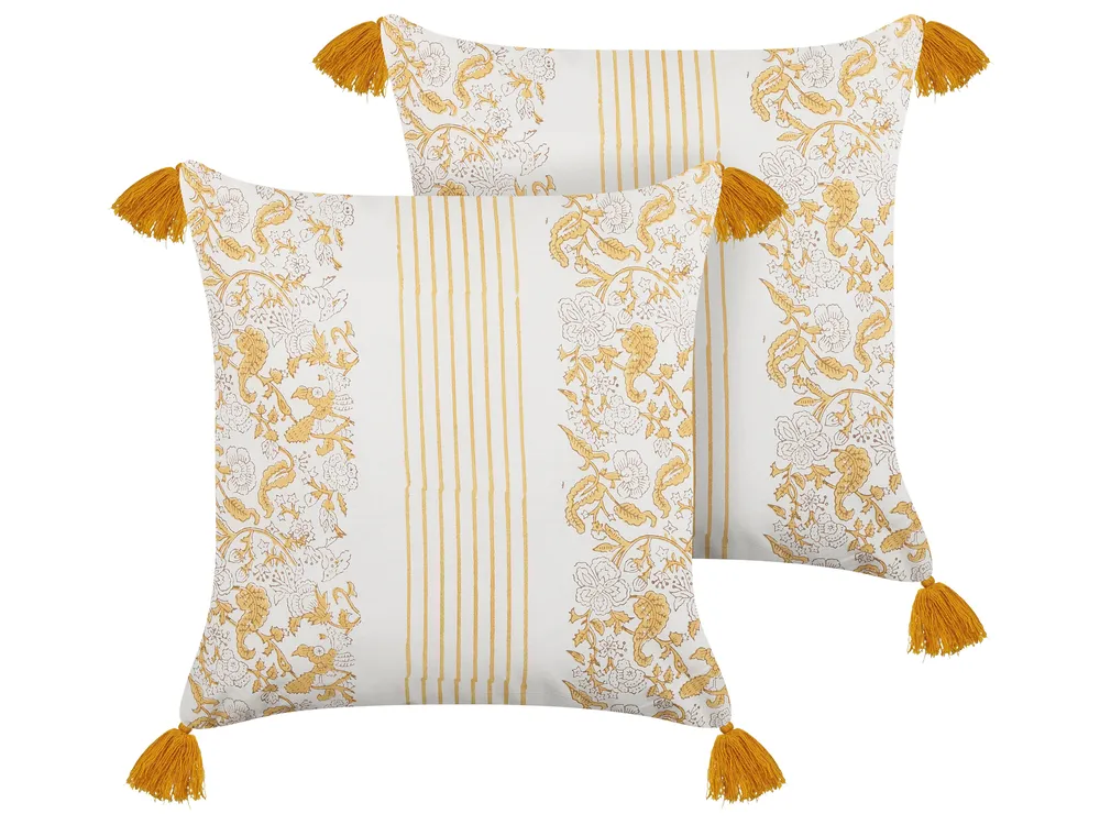 Dekokissen 2er Set BILOBA 45 x 45 cm Baumwolle Gelb Blumenmuster