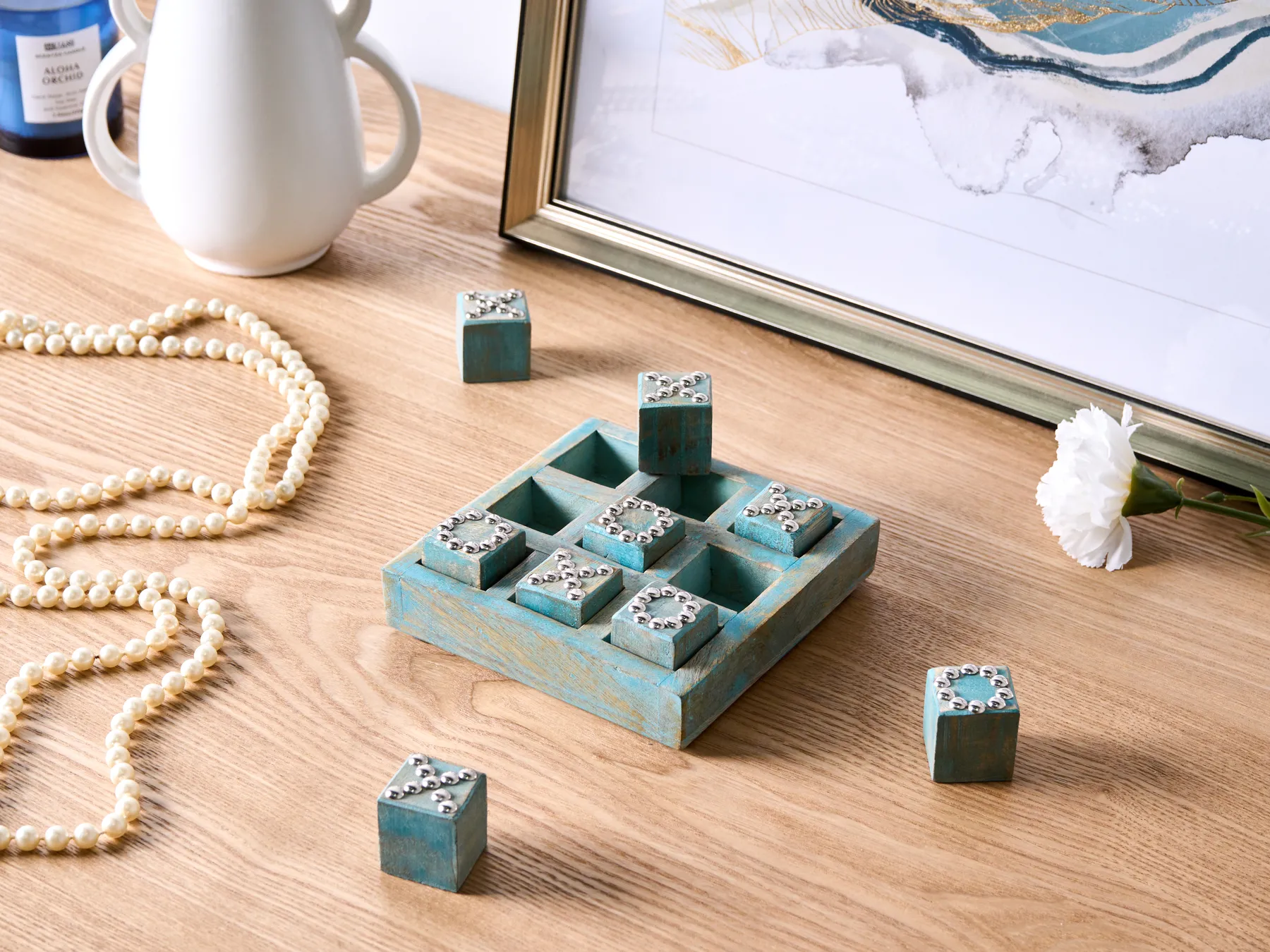 Drei gewinnt Spiel KINA Mangoholz Blau_1003861