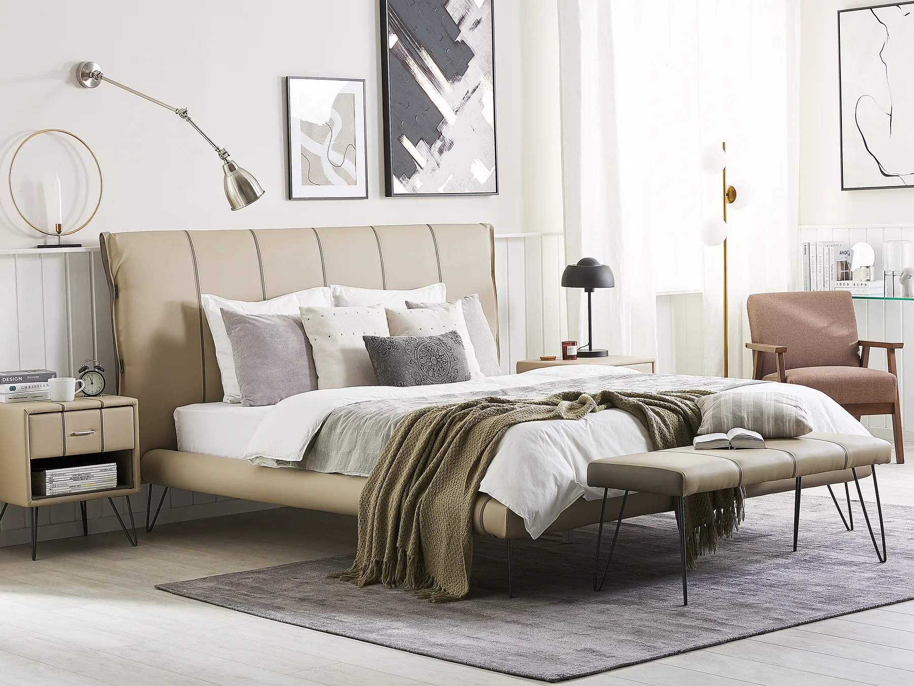 Schlafzimmer Set Kunstleder BETIN 180 x 200 cm Sandbeige_789116