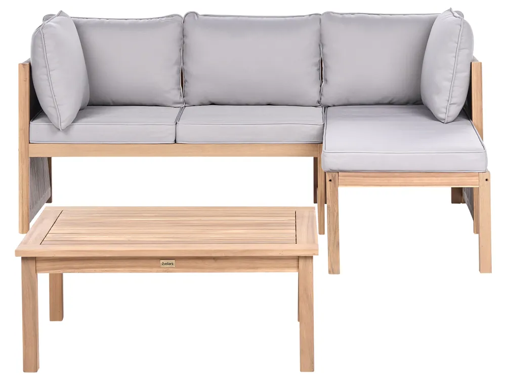 Garten Ecksofa mit Tisch 3-Sitzer ARABBA zertifiziertes Akazienholz Grau linksseitig