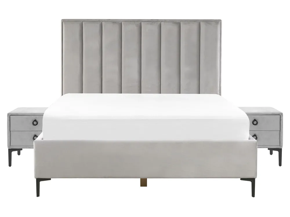 Schlafzimmer Set SEZANNE Samtstoff Hellgrau 160 x 200 cm_796654