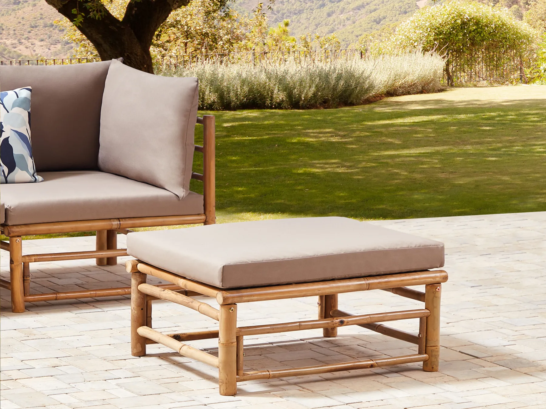Garten Ottomane CERRETO Bambus Taupe_908784