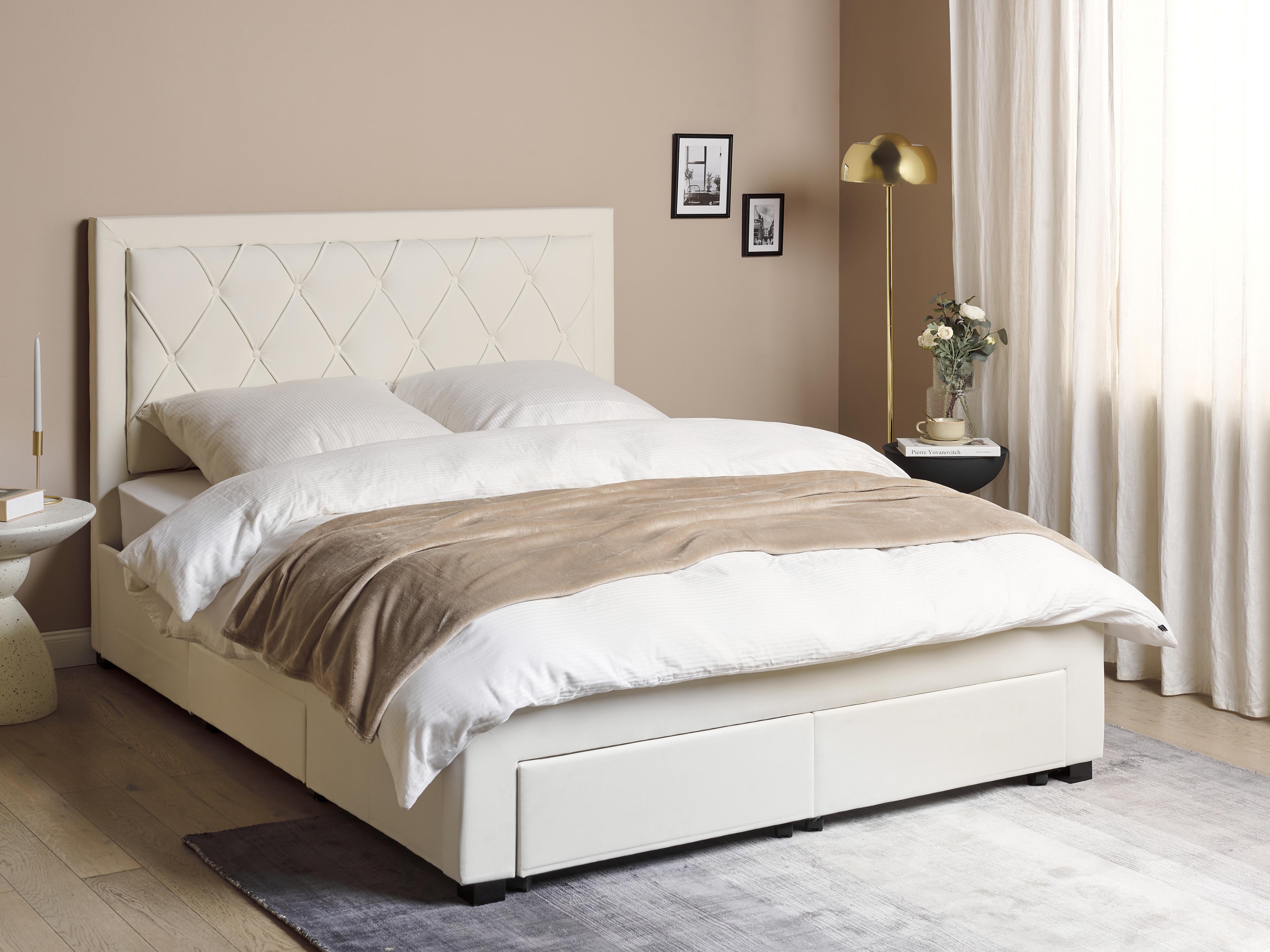 Bed with Storage Drawers LIEVIN Velvet Light Beige 160 x 200 cm (EU King Size)_902423