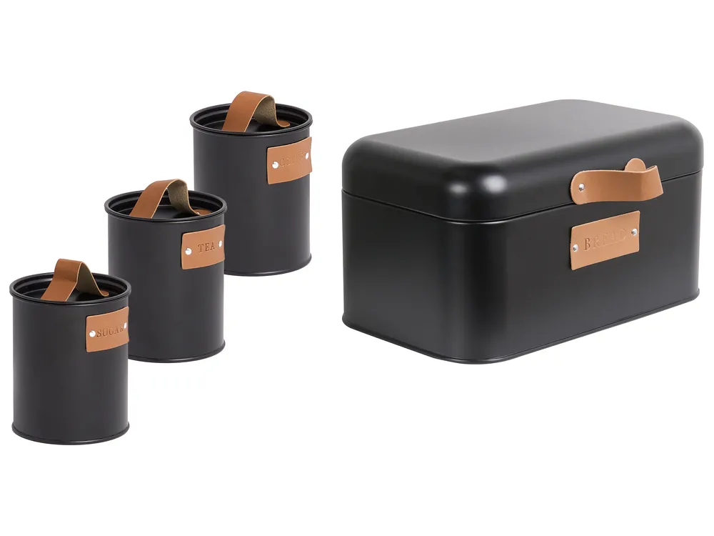 4 Piece Bread Bin and Canister Set REVERIE Iron Black