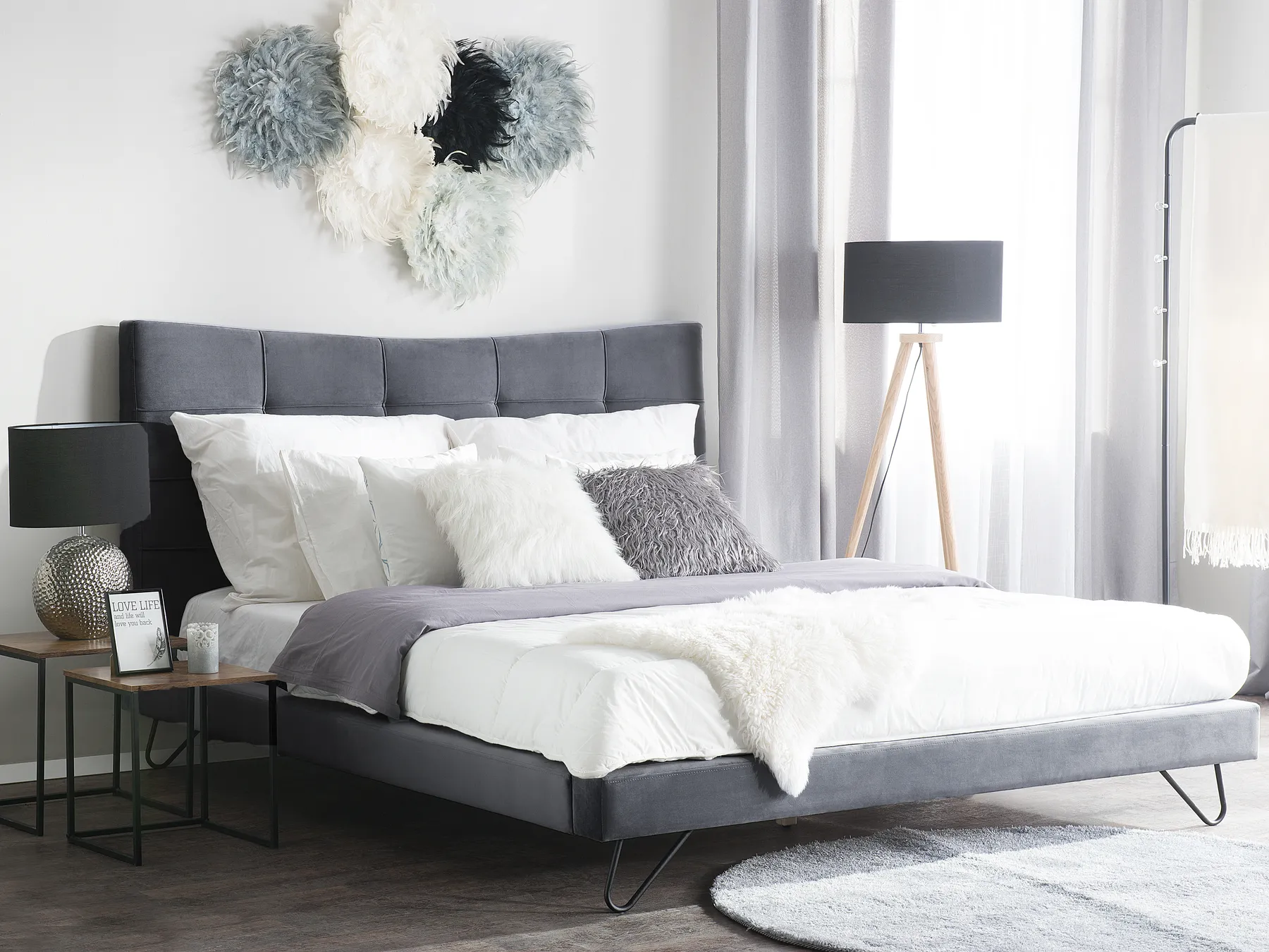 Bett mit Lattenrost Samtstoff LANNION 160 x 200 cm Dunkelgrau_759700