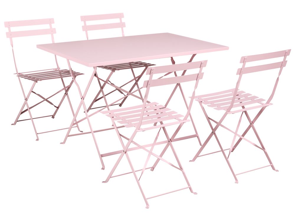 Garden Dining Set 4 Seater FIORI Folding Metal Pastel Pink