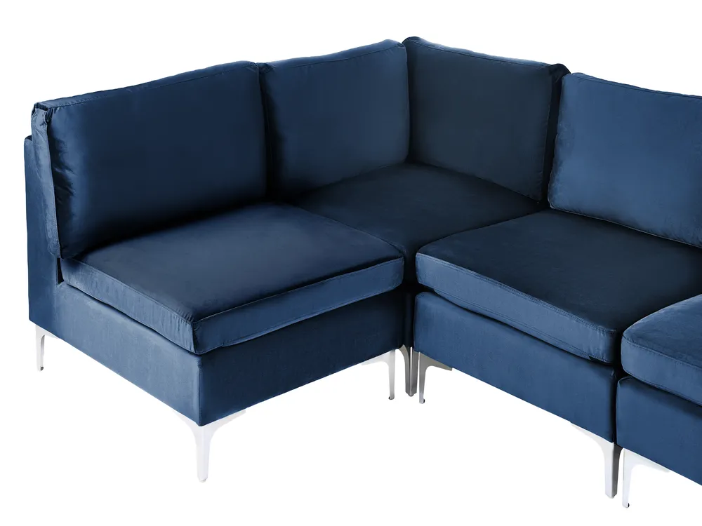 Modul Ecksofa 4-Sitzer EVJA mit Ottomane Samtstoff Marineblau rechtsseitig_859976