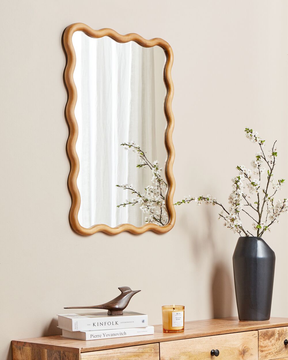 Wall Mirror BEFFES 50 cm 72 cm Pine Wood Natural