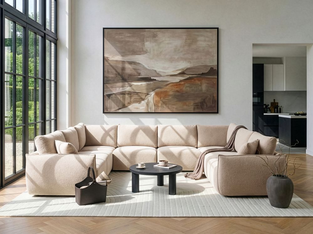 Modulaire U-vormige bank 8-zits MESNALI Bouclé Beige