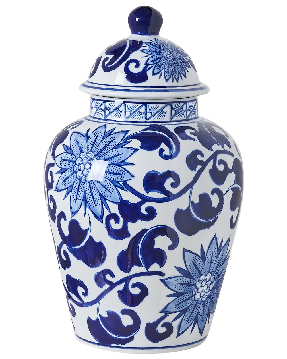 Vase mit Deckel CUENCA 36 cm Porzellan Weiß / Blau