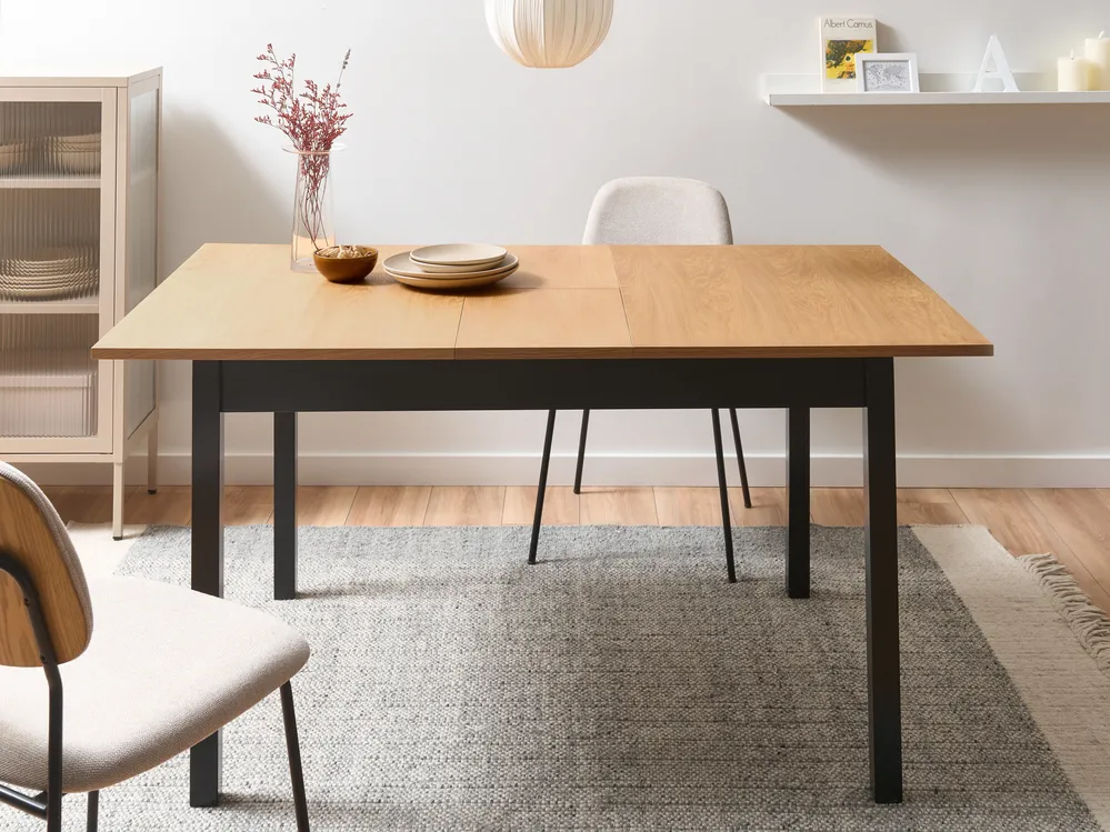 Ausziehbarer Esstisch HOUSTON Hellbraun / Schwarz 120/150 cm 90 cm Kiefernholz