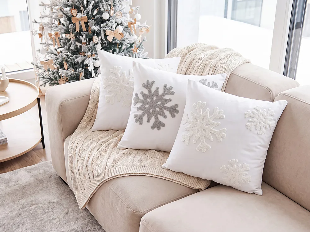 Set of 3 Decorative Cushions NORIN 45 x 45 cm White Christmas Motif