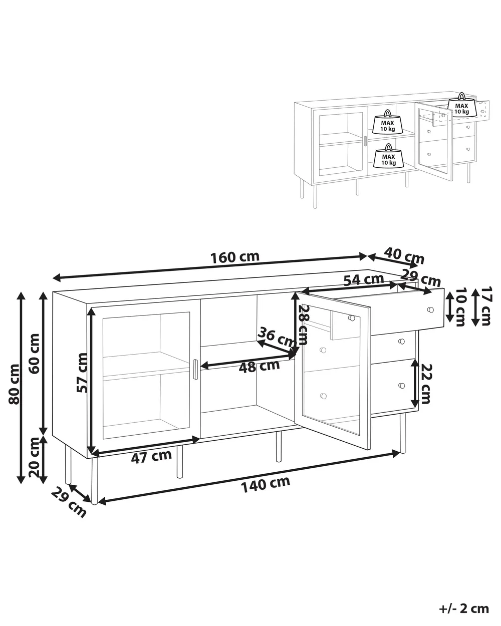 Sideboard mit Glastüren MILORA 160 cm Weiß_979556