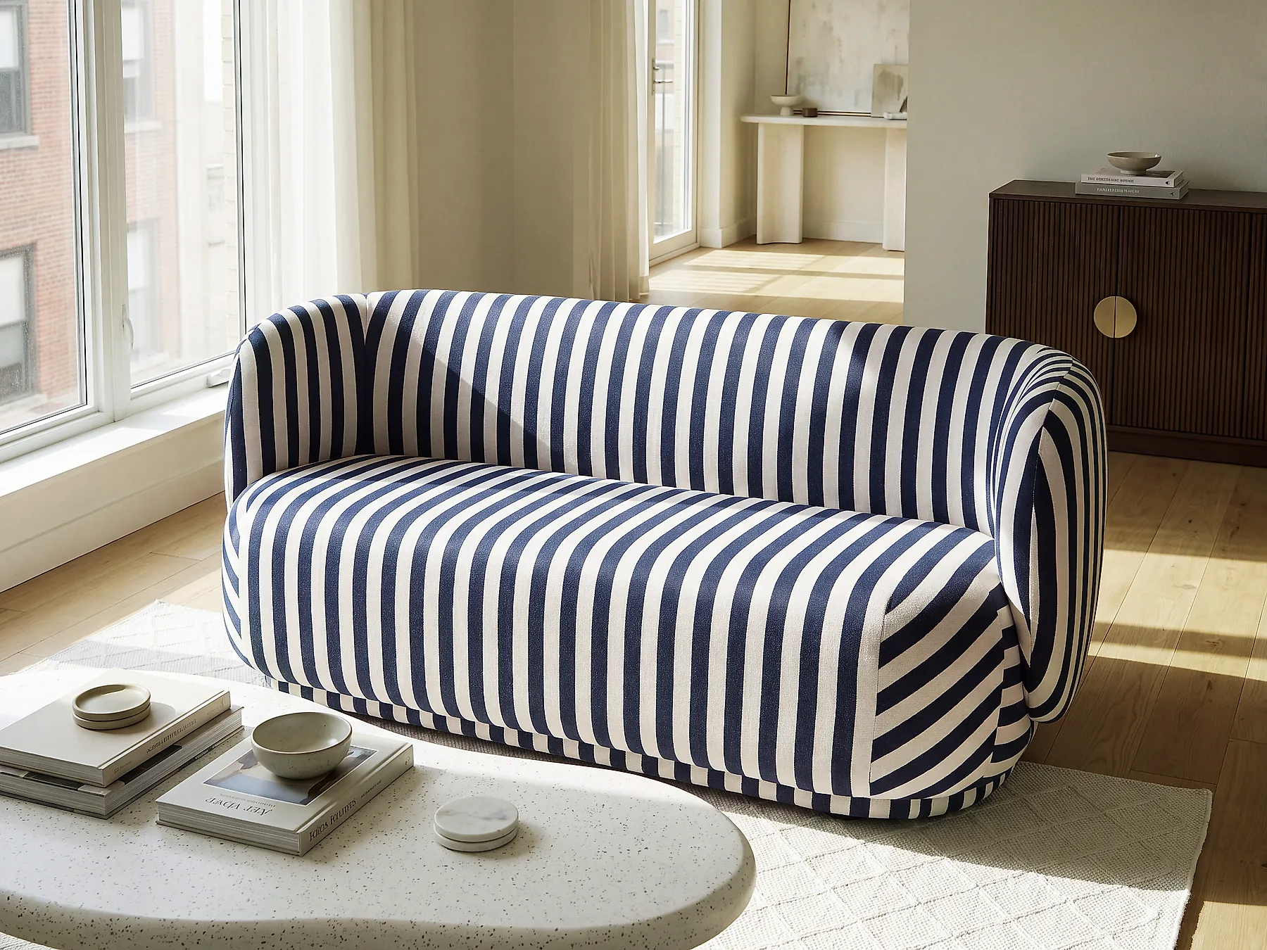 Sofa 3 Seater MELLOSA Fabric Off-White/Blue_1195068