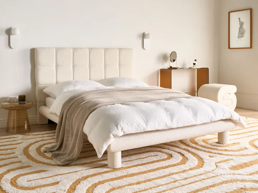 Bed Boucle CRESSAT 140 x 200 cm (EU Double) Off-White_1150969
