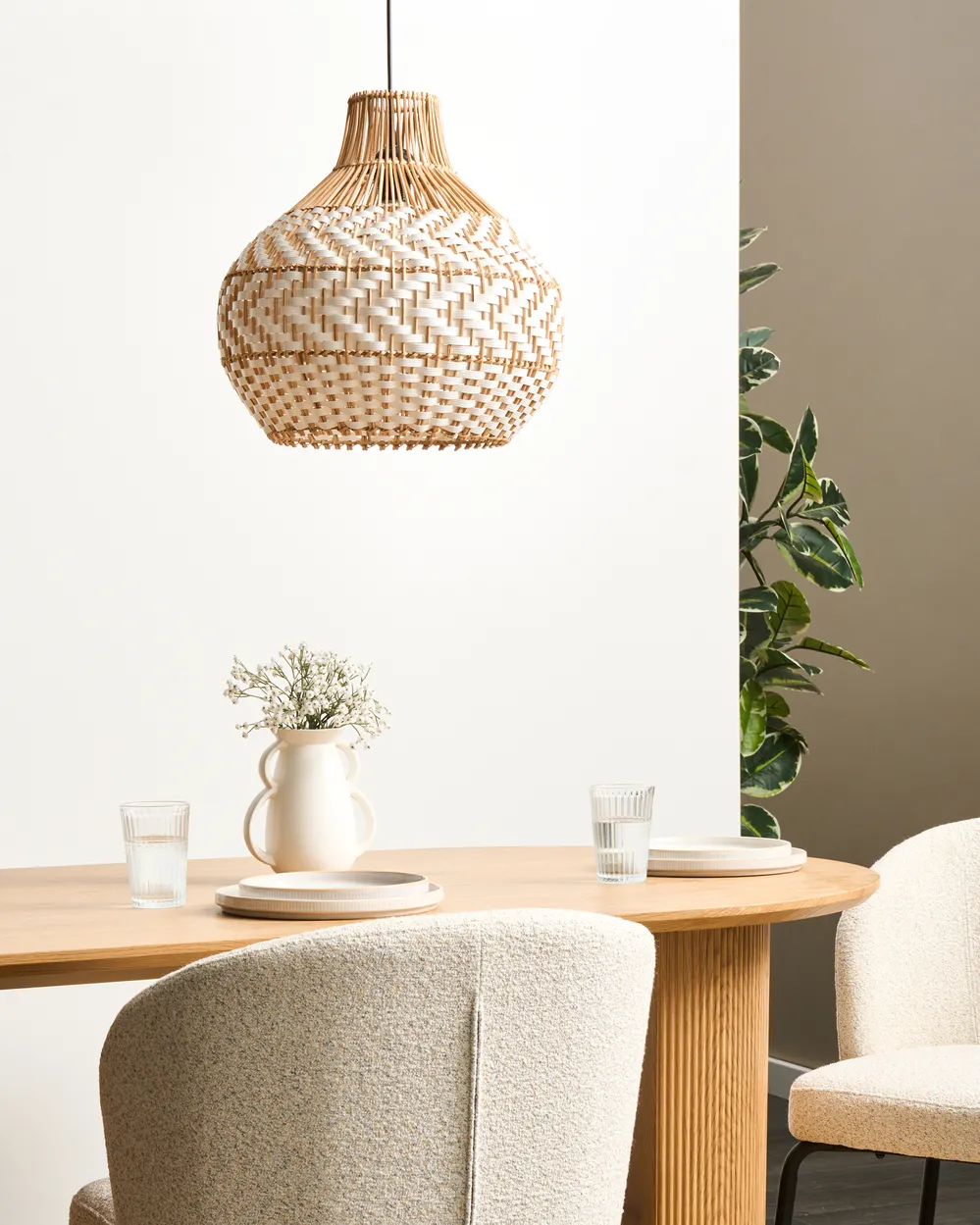 Hängeleuchte YAUCO Rattan Weiß_995686