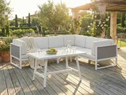 Garten Ecksofa mit Tisch 6-Sitzer CASTELLA/FRATTE Metall Cremeweiß linksseitig_1044241
