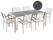Gartenmöbel Set 6-Sitzer GROSSETO Dreifachplatte Basalt geflammt Schwarz / Weiß_395777