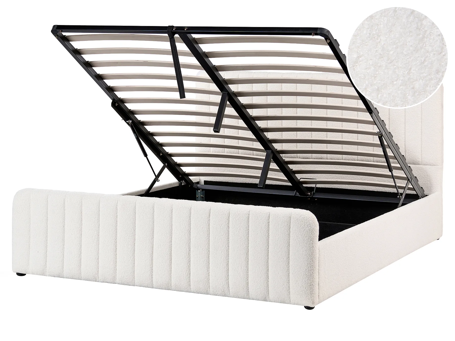 Ottoman Bed LUNAN Boucle White 160 x 200 cm (EU King Size)_1048350