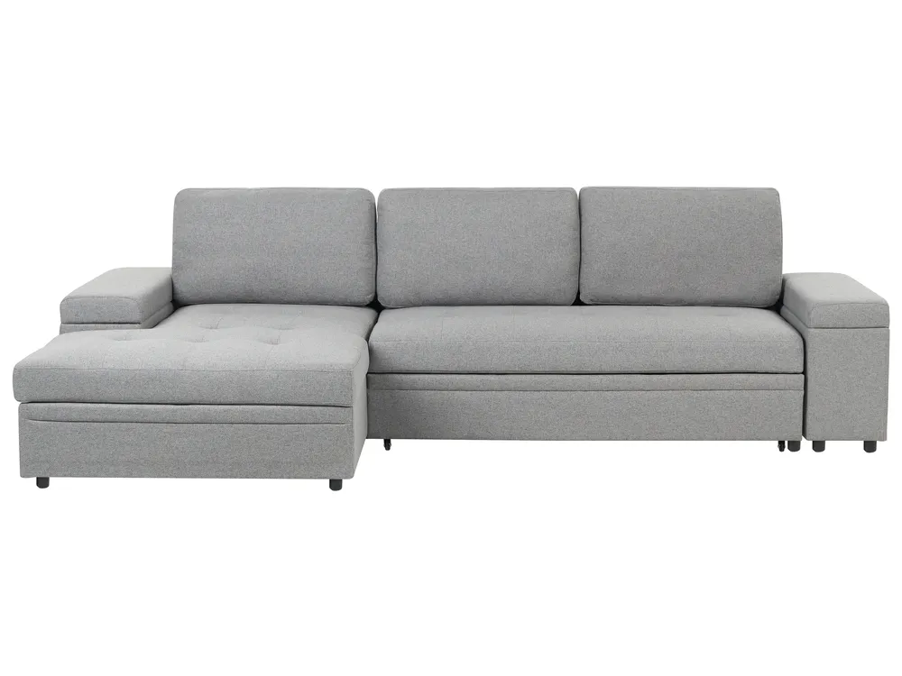 Eckschlafsofa 3-Sitzer HRISEY mit Stauraum Kunstleinen Grau rechtsseitig