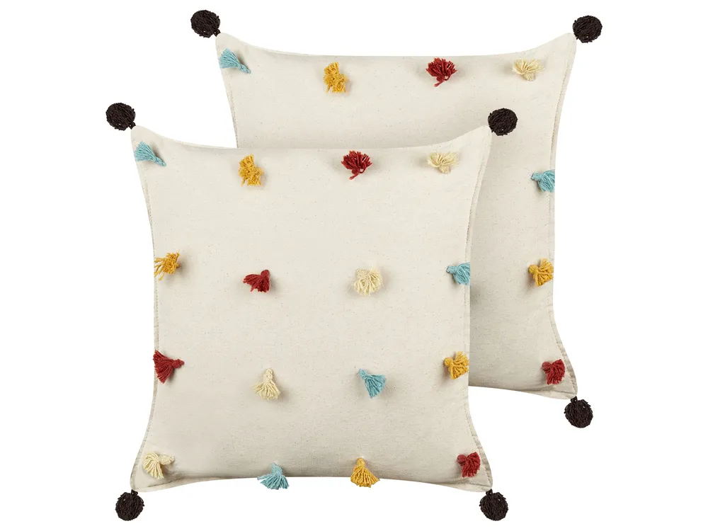 Dekokissen 2er Set FUSSEL Baumwolle 45 x 45 cm Hellbeige