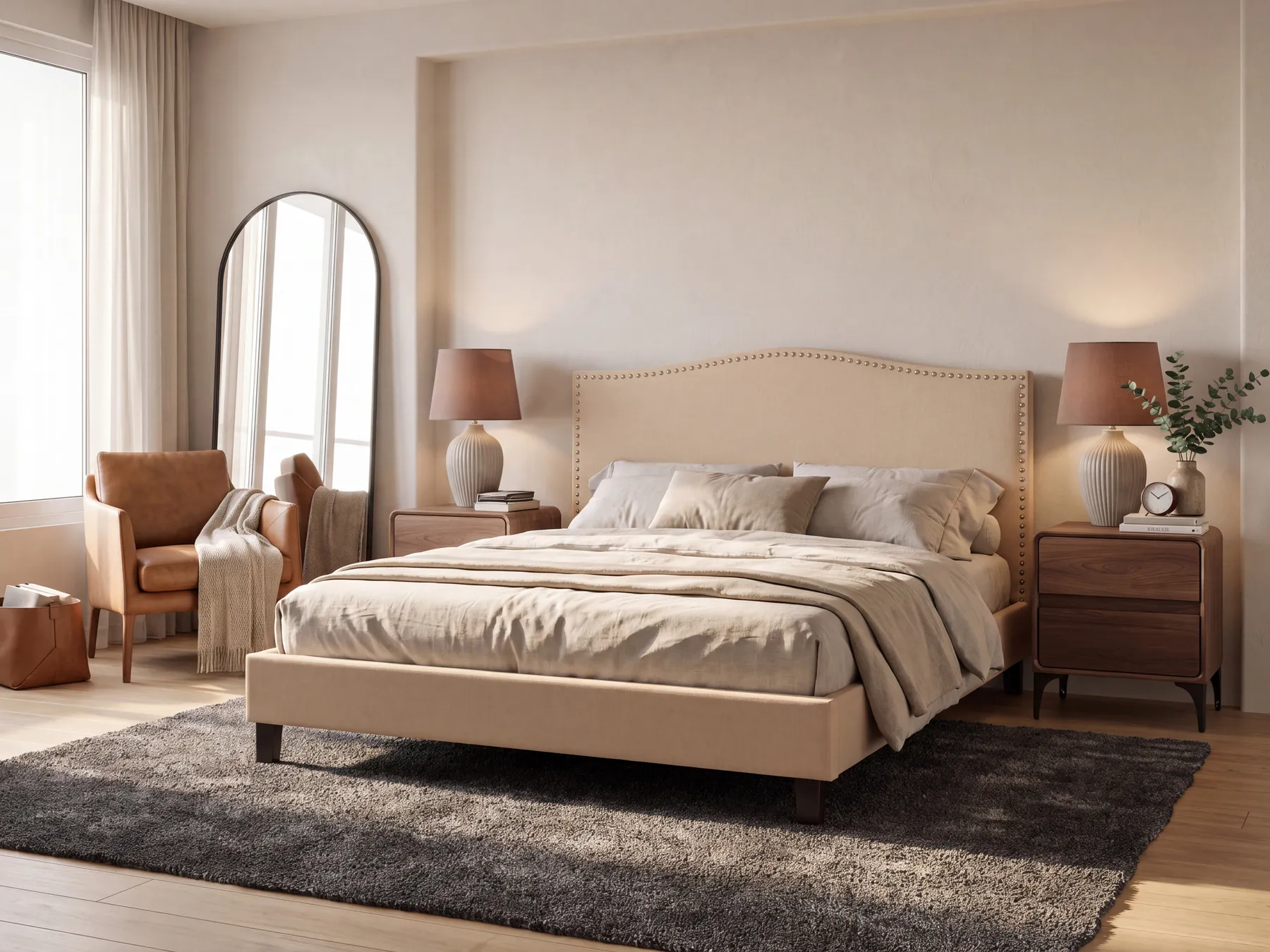 Bett mit Lattenrost Stoff MONTPELLIER 160 x 200 cm Beige_709029