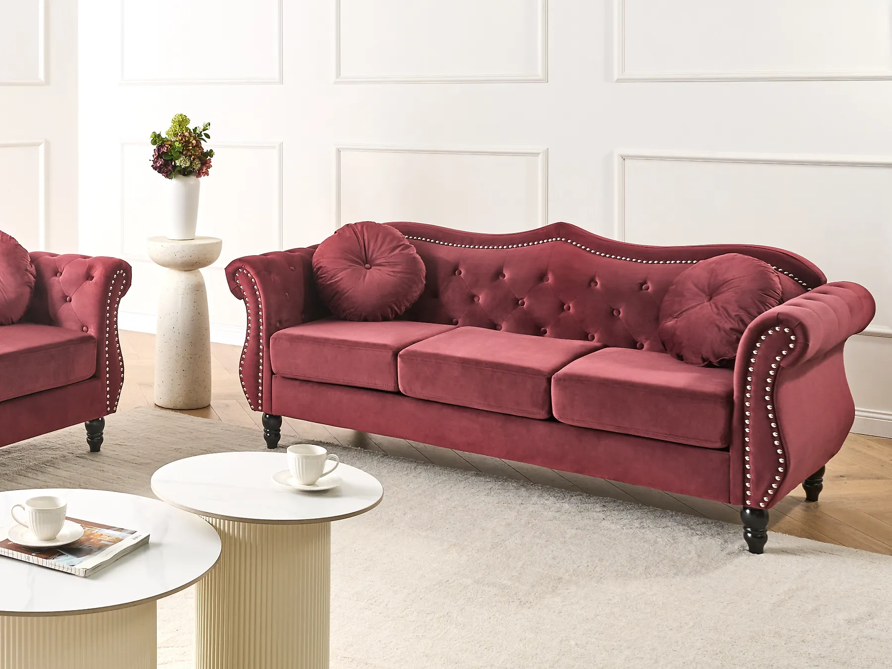 Sofa 3 Seater SKIEN Velvet Dark Red_1170542