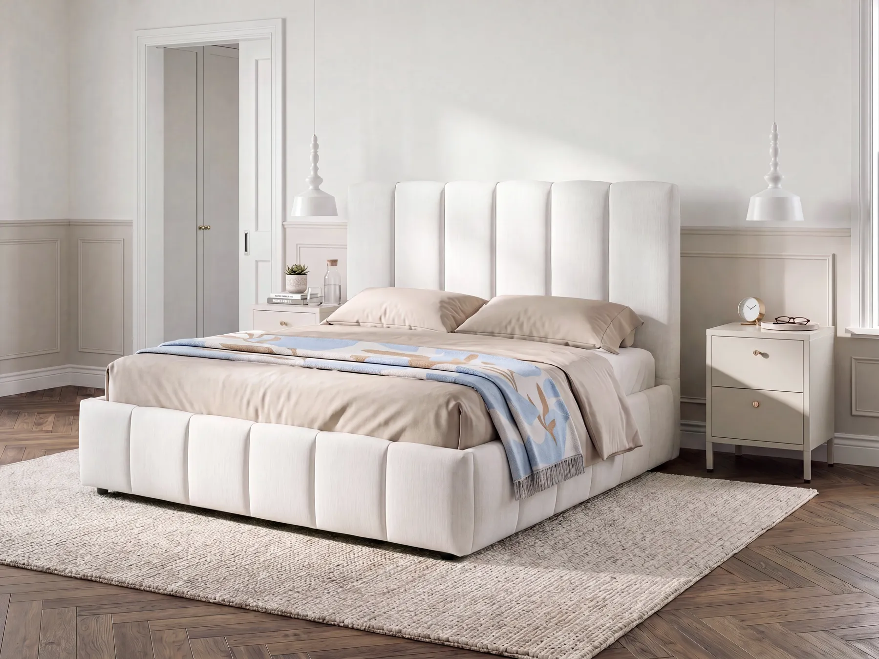Bett mit Stauraum VAUVERT Stoff Cremeweiß 140 x 200 cm_1091168